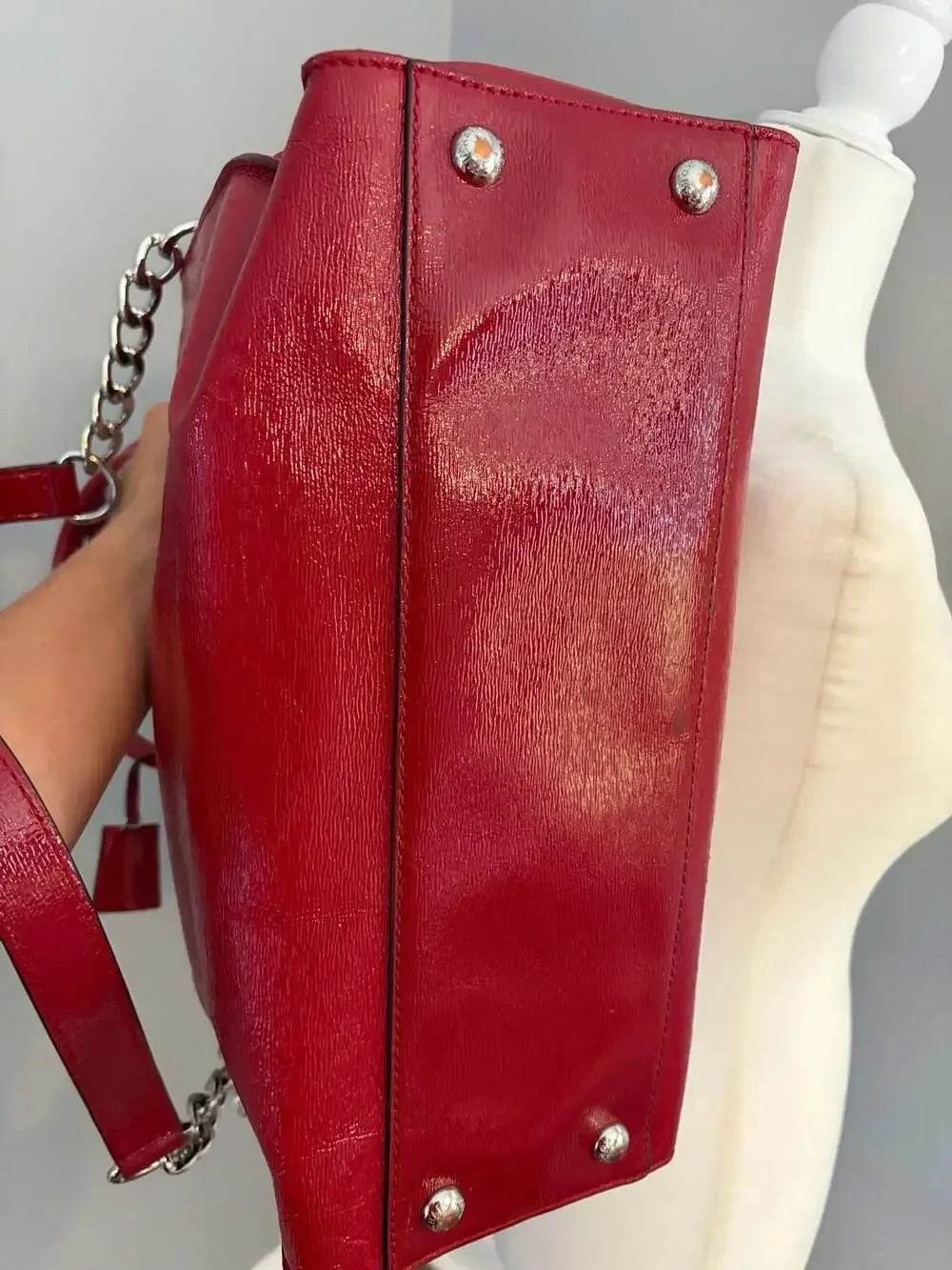 MICHAEL MICHAEL KORS Hamilton Large Red Patent Leather Satchel Tote Bag